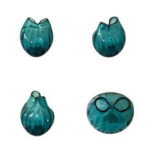 Vintage Bischoff Glass Blue Optic Rib Vase Pinched Top 1950's Handblown MCM